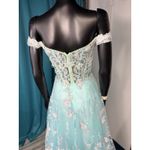 Morrell Maxie Size 4 Aqua White Floral Lace Off Shoulder Formal Gown Blue Photo 4