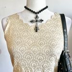 Gold Glitter Scallop Tank Top, Glam, Y2K, Party, Sparkly, Vintage,‎ Small, 2000s Photo 1