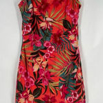 Papaya Coral Green Mesh Tropical Floral Print Spaghetti Strap V-Neck Mini Dress Photo 0