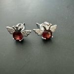 S925 Garnet & CZ Crown & Wings Earrings Red Photo 1