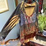 y2K Boho Damask Print Tattoo Design Long Sleeve Velvet Shirt size XL Brown Photo 3