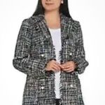 Dennis Basso Lurex Tweed Black Blue Silver Jacket with Fringe Photo 0