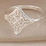 Boutique 14k White Gold‎ Plated 316L Cutout Filigree Hollow Ring, Size 10 Photo 8