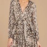 Y2K Snake Print Plunge Neckline Gray Animal Pattern Mini Dress Size Medium Tan Photo 0