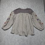 easel Anthropology Los Angeles Boho Tan Gingham Embroidered Sleeve Top Womens Sm Photo 4