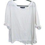 Adrienne Vittadini Linen Roll Tab Sleeve Top 3X Button Back White Photo 0