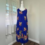 Royal Blue Floral Print Scoop Neck Sleeveless Lightweight Midi Dress Size M Photo 2