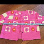 Crochet Floral Knit Cardigan Y2K Pink Size M Photo 6