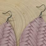 Handmade Genuine Leather Braided Fishtail Rose Pink Teardrop Earrings Photo 2