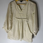 Vince  Cream 3/4 Sleeve Silk Shirt Pockets Small Photo 0