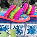 Farm Rio Blue Macaw Crochet Anatomic Slide Sandal Photo 0