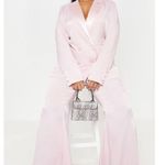 Pretty Little Thing Pastel Light Pink Satin Tailored Extreme Flared Pants Large Photo 3