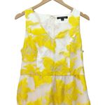 Boston Proper Yellow Floral Midi Dress Size 12 Metallic Jacquard Tiered V-Neck Photo 4