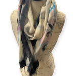 Anthropologie  ivory multicolored oversized scarf, purple, aqua, cream Photo 0