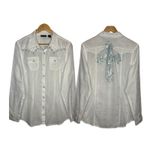 Wrangler White Western Snap Front Embellished Cross Shirt Women Size Large Photo 1