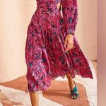 Ulla Johnson Helia Ruched Print Cotton Midi Dress Pink Snapdragon Size 2 Cut Out Photo 0