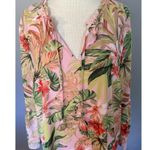 J.Jill  Tunic Dress Sz LG Seashell Paradise Tropical Floral Pink Bell Sleeve Photo 1