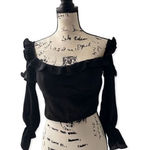 Tiger Mist Black Ruffle Long Sleeve Cropped Blouse Size L Off Shoulder Top Photo 0