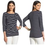 Chico's Chico’s Layered Double-Stripe Top Black White Striped ‎ Vanity Size 0/US Small Photo 1