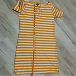 Talbots T by  Lace Up Dress Size XS Yellow Ace Stripe Vacation Preppy Nautical Photo 12