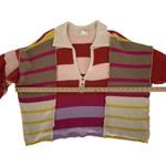 Love Riche  Colorful V-Neck Knitted Boho Slouchy Cropped Striped Sweater Large Photo 9
