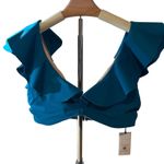Shade & Shore  Women's Teal Blue Ruffle Bralette Bikini Top - Size 36DD - NWT Photo 0