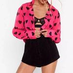 Nasty Gal Chiffon Heart Print Button Down Shirt US 2 Women’s Pink Black Photo 0