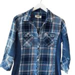 Ci Sono Plaid Collection Blue Button Down shirt ribbed cage denim SZ L #2271 Photo 5