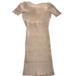 Olivaceous Oliveaceous Dress Womens Medium Beige Ribbed Knit Short Sleeve Bodycon Cutout Photo 2