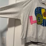 BiBi LOVE Heart Patchwork Slit French Terry Sweatshirt Grey Size Small (S/M) Blue Photo 3