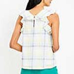 Loft NWOT  Plaid Crinkle Ruffle Double V Top Size Large Photo 3
