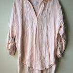 Sonoma Goods For Life Womens‎ Pink Striped Roll Tab Sleeve High Low Top L Size L Photo 0