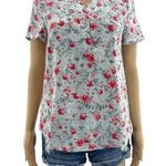 Kensie XS Gray Red Rose Floral Short Sleeve Tee Shirt T-Shirt Womens V Neck Photo 0