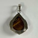 TIGER’S Eye Genuine Stone Pendant 925 Sterling Silver Plated Brown Photo 1