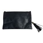Shiraleah Chicago Tassel Clutch Black Purse Zipper Top Flap Front Faux Leather Photo 1