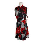 Vintage 60s Sears Crestknit Mod Dress XS S Tag Jr 9 Black‎ Red Floral Scarf Mod Photo 4