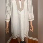 Preston & York White Midi Linen Dress w/ Tan Ribbon Hem Photo 1