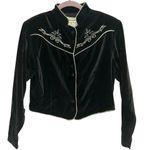 Wrangler Vintage Black Velvet Cropped Button Front Jacket with Silver Designs Photo 0