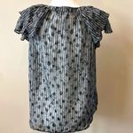 By the River Sheer Geometric Print Ruffle Sleeve Blouse Black/White Photo 3