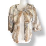 Vintage Rabbit Fur Jacket Cream Cropped Three Quarter Sleeve Leopard Lining Gray Photo 11