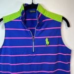 Polo Golf Ralph Lauren Women's 1/4 Zip Shirt Blue Pink Sleeveless Big Pony Large Photo 1