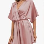 LYANER Women's Satin V Neck Twist Ruffle Flowy
Short Sleeve Mini Dress NWOT M Pink Size M Photo 3
