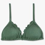 Xhilaration NWT Shiny Ribbed Ruffle Triangle Bikini Top Womens XL Moss Green Photo 2