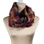Unbranded Women's Flannel Infinity Scarf Red Yellow Black Plaid Fringe Photo 1