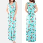 Olive & Oak LULUS Sleeveless Floral Maxi Dress Aqua Blue Pink Tropical Hawaiian Photo 1