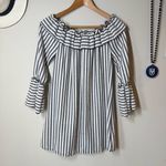 Fashion Fuse 🏷️NWT  3/4 Sleeves Striped Seersucker Off Shoulder Ruffle Top S Photo 0
