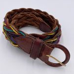 Vintage 80s 90s Rainbow Braided Leather Belt Size Small Lady Canterbury DR Brown Photo 2