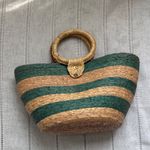 Handmade  Paper Straw Green and Tan Striped Tote Photo 9
