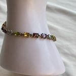 Vintage ADI Sterling Silver Thailand Multi Gemstone Link Bracelet 7” Gold Photo 13