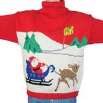 Vintage 90s Santa Claus Rudolph Red Turtleneck Sweater Size M Photo 0